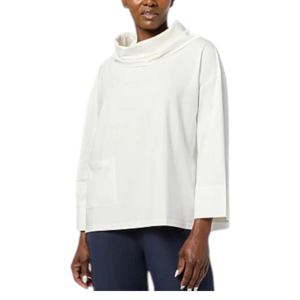 WynneLayers Women's Cotton Curved Hem Cowl Neck Top White - Regular
